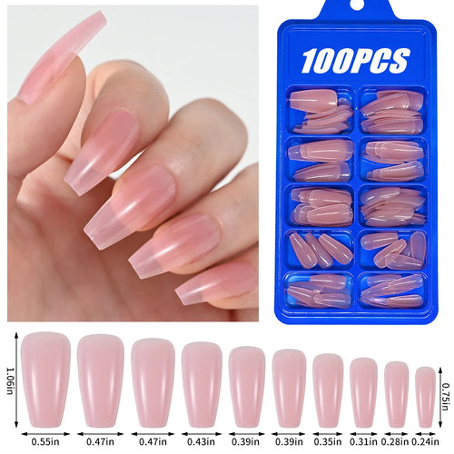 100pcs Light Pink Press On Nails – Full Set False Nails