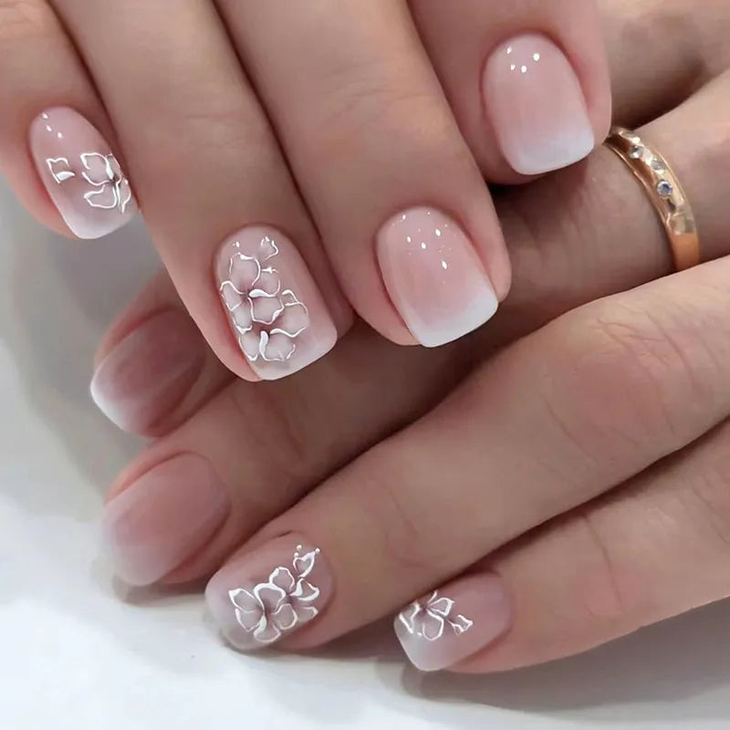 24pcs Coffin Press On Nails – Detachable French Ballerina False Nail Tips