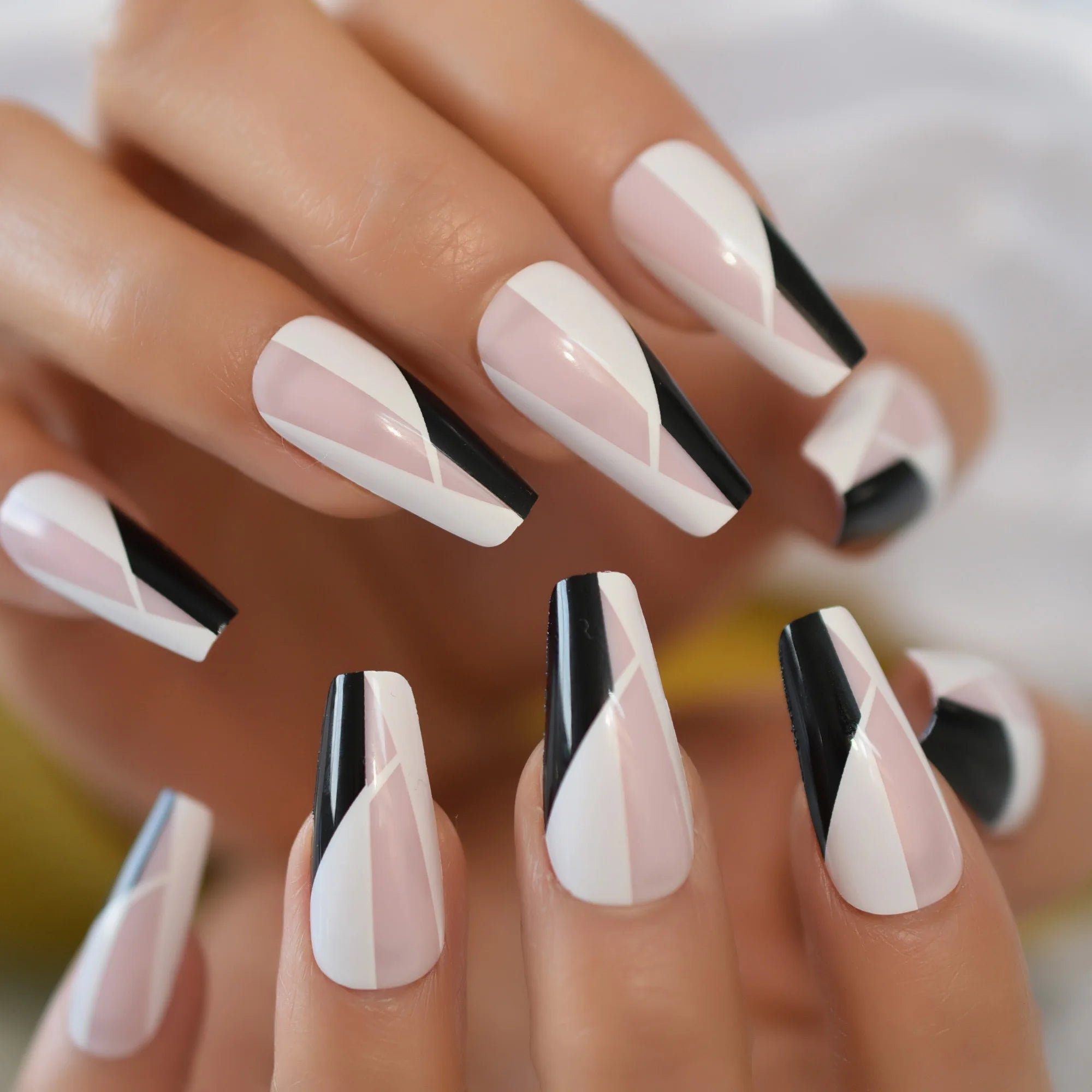 Modern Grey Geometric Coffin Press-On Nails