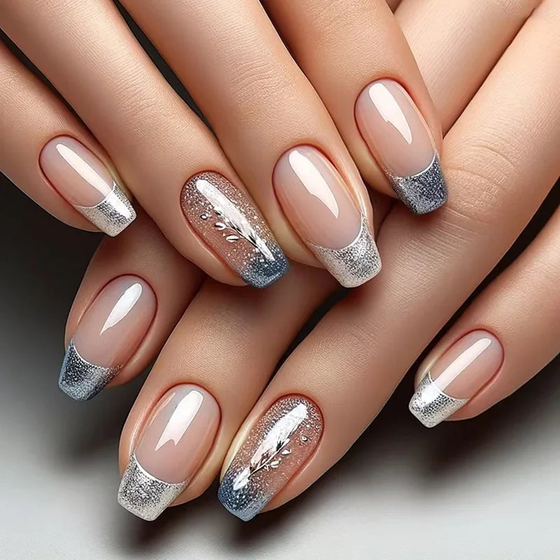 24pcs Long Ballet Press On Nails – Brown Flower Full Cover False Nails