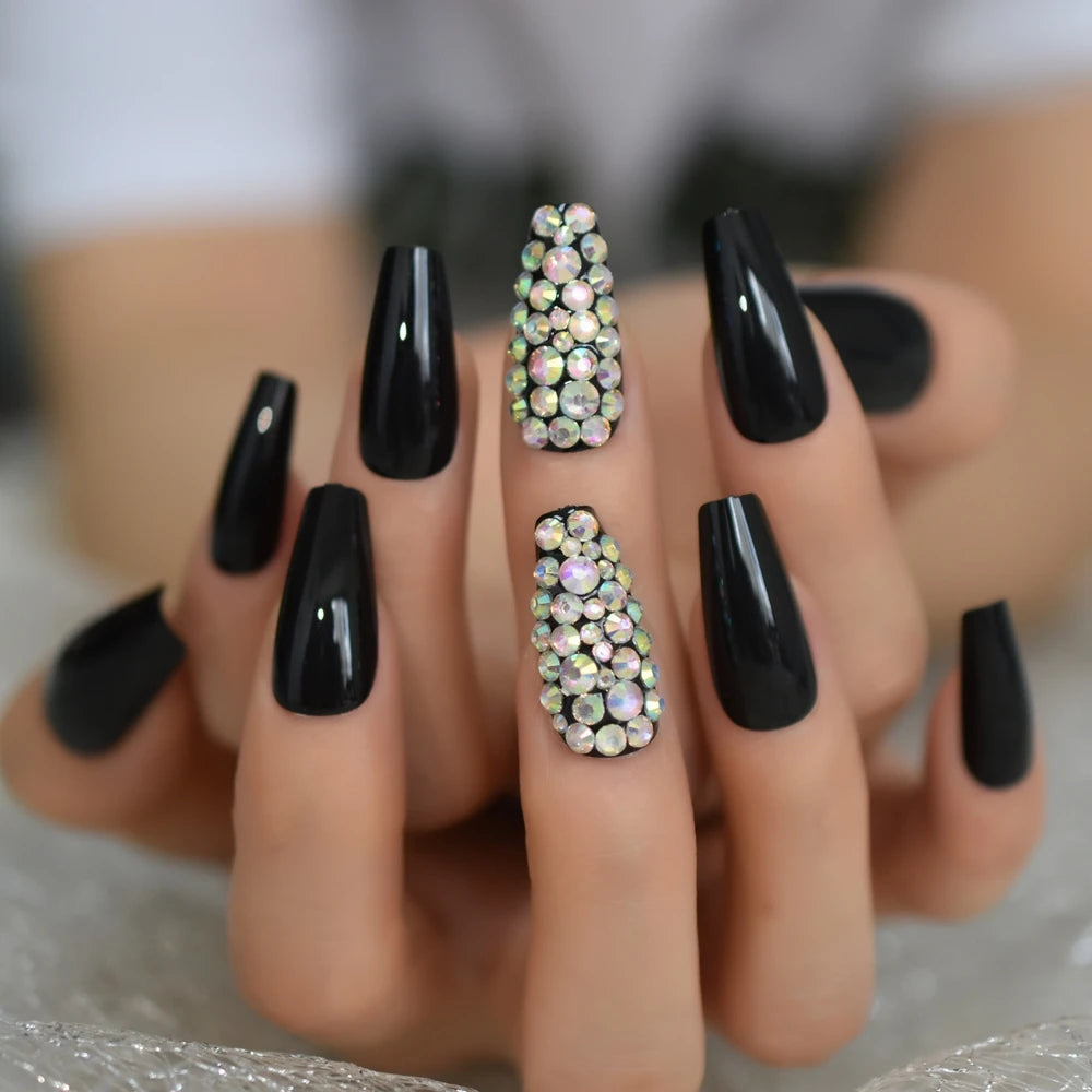 Trapezoid French Nail – Crystal Shine Ballerina Press On Nails