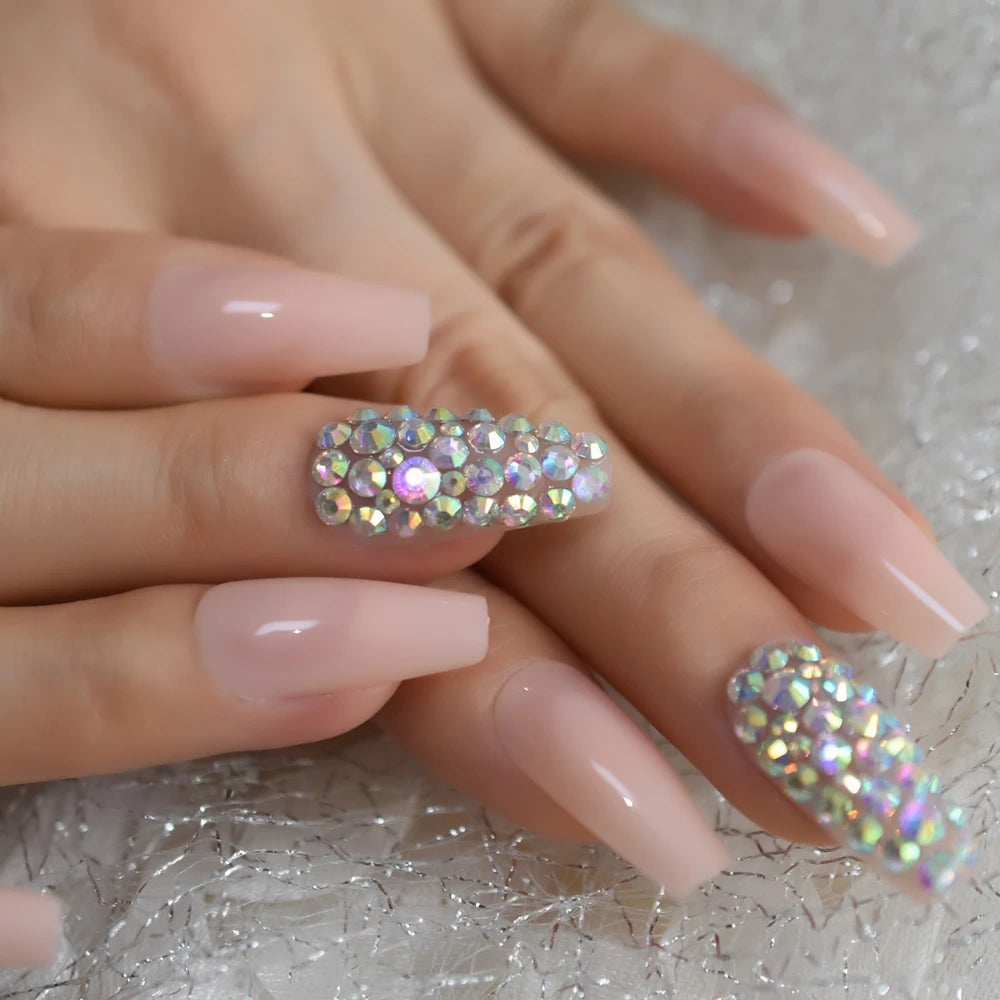 Trapezoid French Nail – Crystal Shine Ballerina Press On Nails