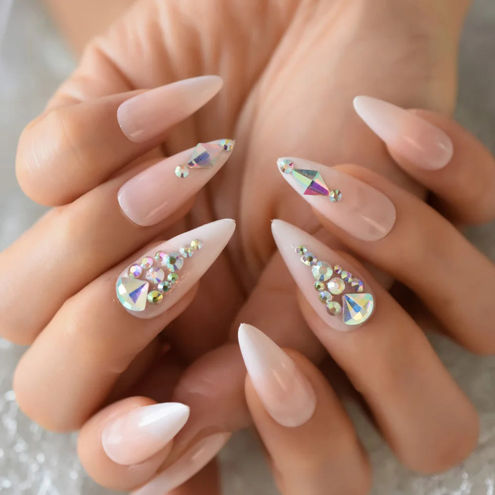 Trapezoid French Nail – Crystal Shine Ballerina Press On Nails