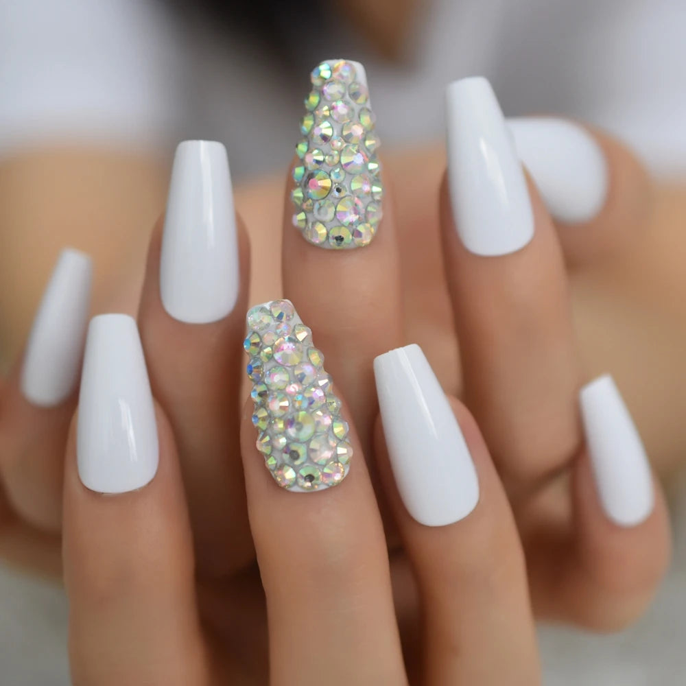 Trapezoid French Nail – Crystal Shine Ballerina Press On Nails