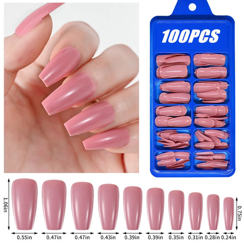 100pcs Light Pink Press On Nails – Full Set False Nails