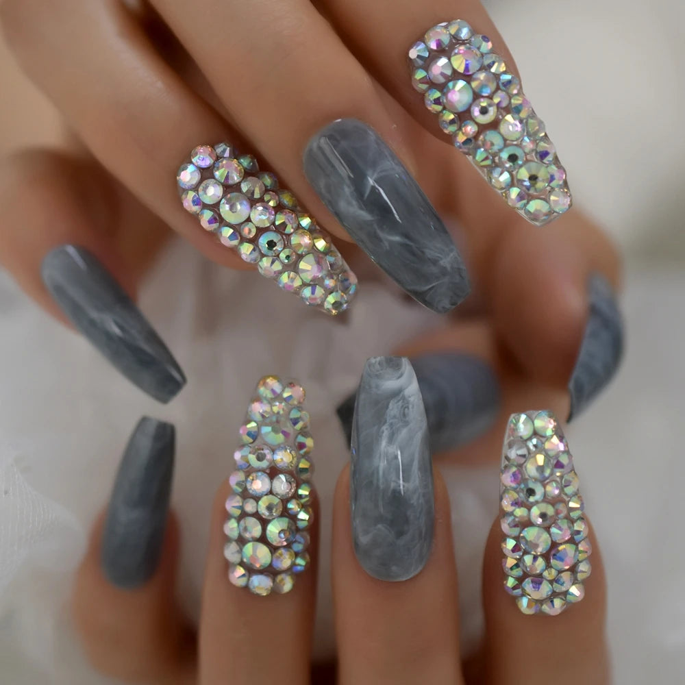 Trapezoid French Nail – Crystal Shine Ballerina Press On Nails