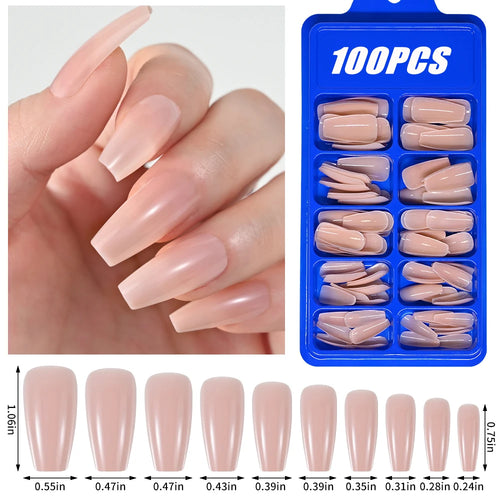 100pcs Light Pink Press On Nails – Full Set False Nails