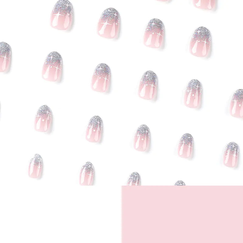 Silver Glitter French Press On Nails – With Glue