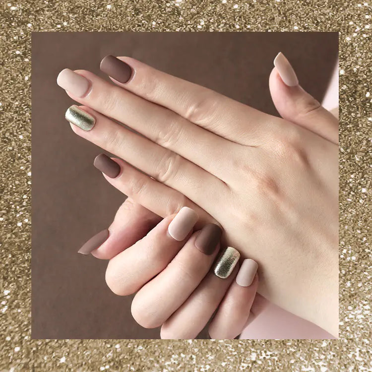 30pcs Khaki Press On Nails – Ultra-Thin Removable False Nails