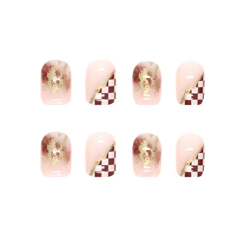 Glossy Checkerboard Press On Nails – Acrylic False Nails for Women