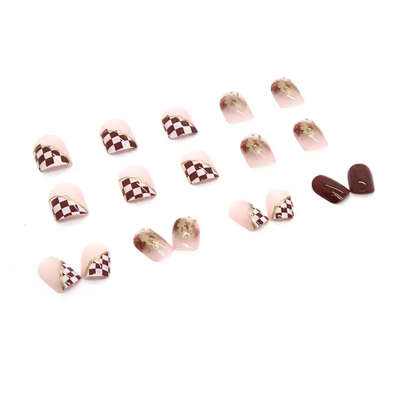 Glossy Checkerboard Press On Nails – Acrylic False Nails for Women