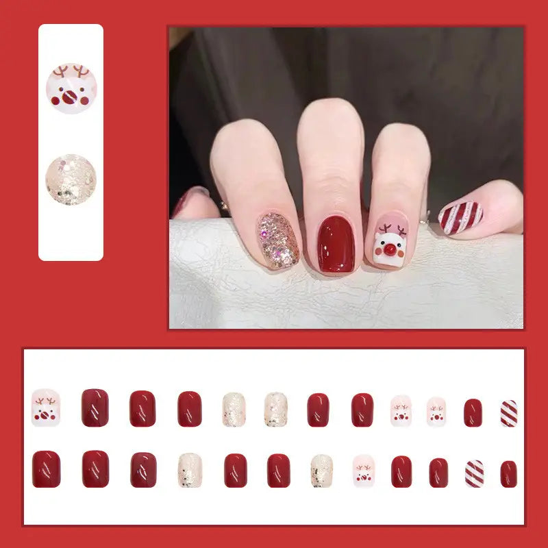 24pcs Christmas Press On Nails – Snowflake Design
