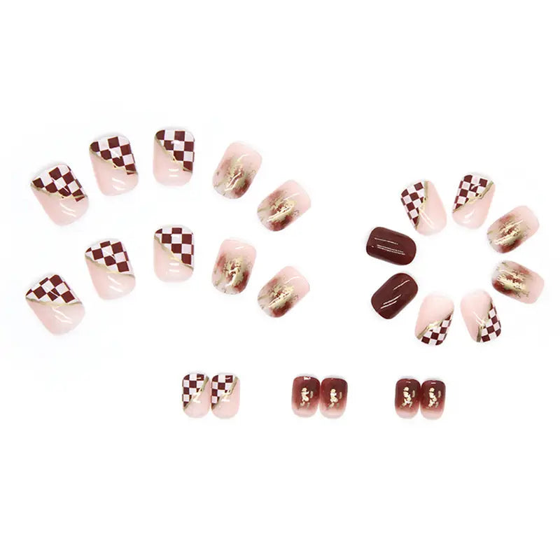 Glossy Checkerboard Press On Nails – Acrylic False Nails for Women