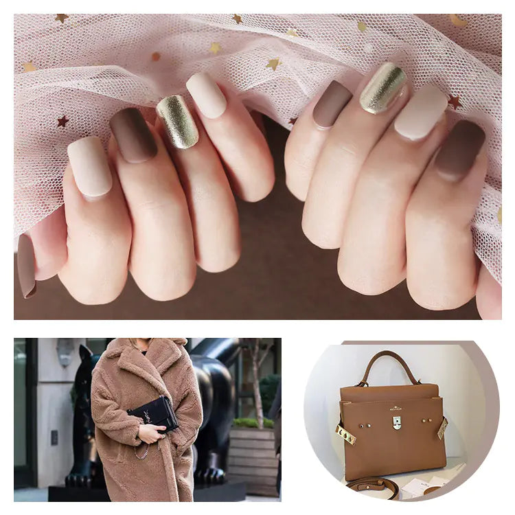 30pcs Khaki Press On Nails – Ultra-Thin Removable False Nails